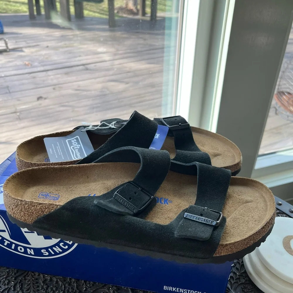 BIRKENSTOCK ARIZONA SUEDE SOFT FOOTBED SANDALS IN BLACK 44 11